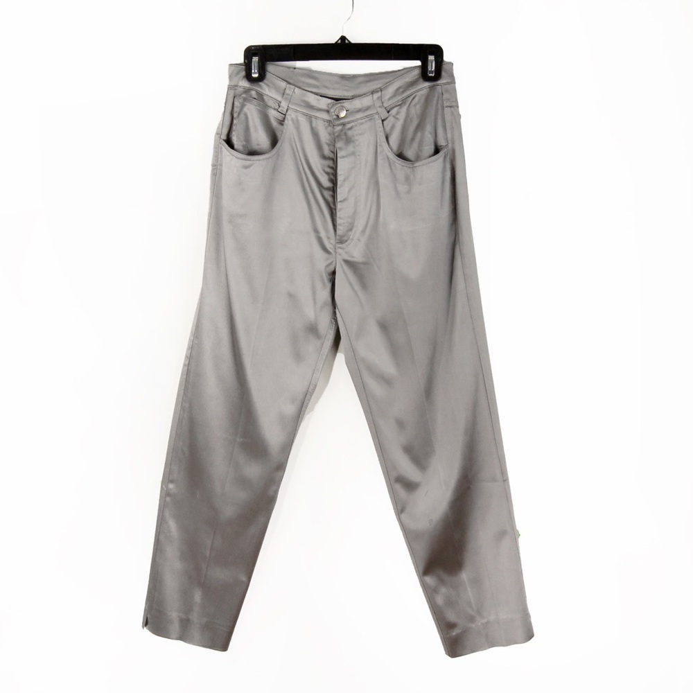 Vintage 80s Mondi Sport High Rise Metallic Silver Satin Trouser Pants